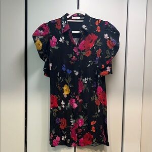 Alice + Olivia Black Floral Puff Sleeve Dress